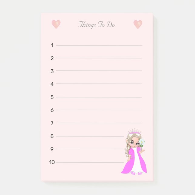 Little Princess on Light Pink Things To Do Lined Post-it Notes (Front)