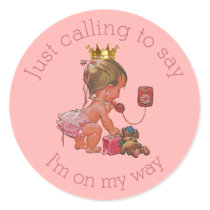 Little Princess on Phone Pink Baby Shower Classic Round Sticker