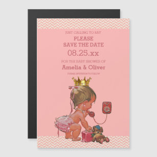 Little Princess on Phone Save The Date Chevrons Magnetic Invitation