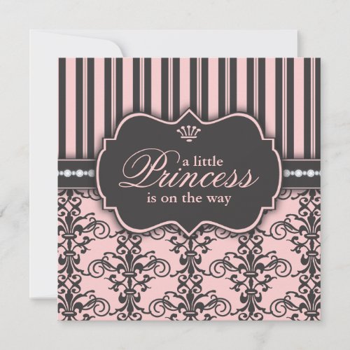 Little Princess on the Way Pink Black Baby Shower Invitation