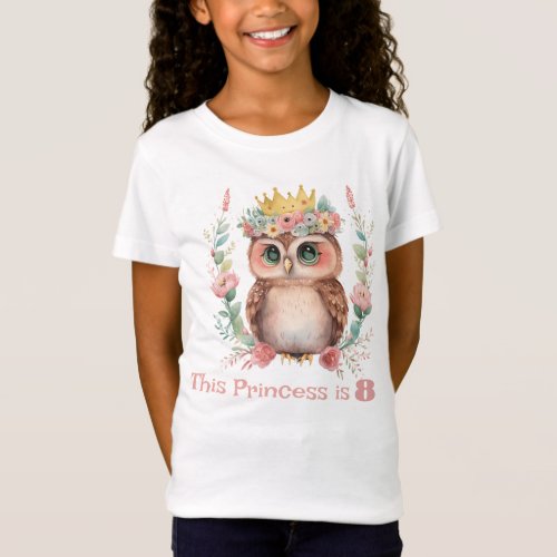 Little Princess Owl Eighth Birthday  T_Shirt