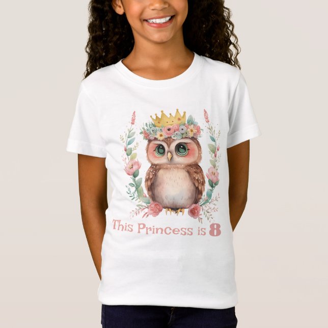 Little Princess Owl Eighth Birthday  T-Shirt (Front)