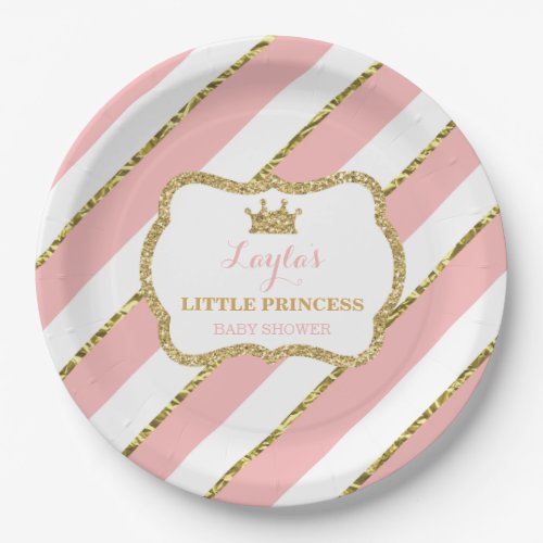 Little Princess Paper Plate Pink Gold Glitter Paper Plates