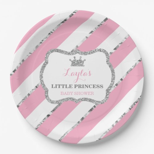 Little Princess Paper Plate Pink Silver Glitter Paper Plates