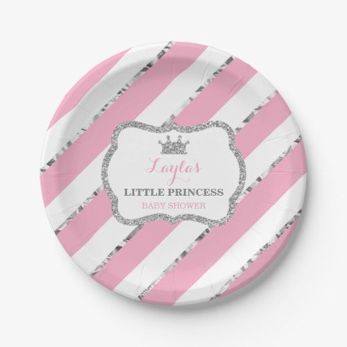 Little Princess Paper Plate Pink Silver Glitter Paper Plates