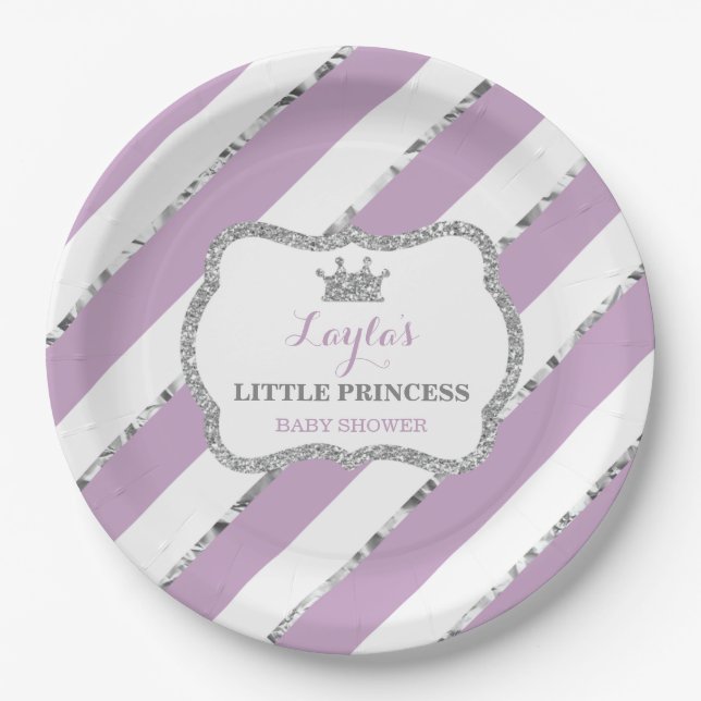 Little Princess Paper Plate, Purple, Silver Plates (Front)