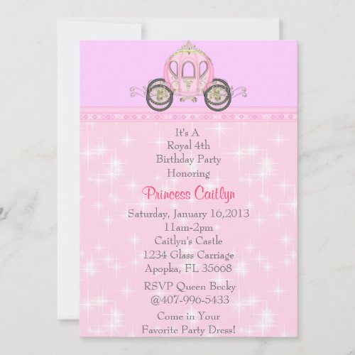 Little Princess Pink Carriage Invitation