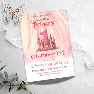 Little Princess Pink Castle 1st Birthday Invitation