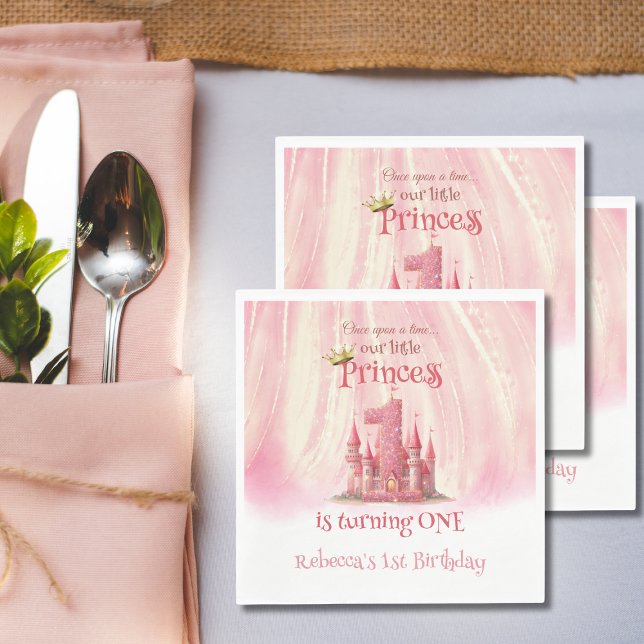 Little Princess Pink Castle 1st Birthday Napkins (Creator Uploaded)
