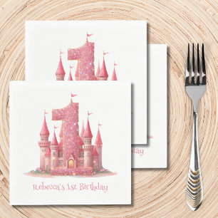 Little Princess Pink Castle 1st Birthday Napkins