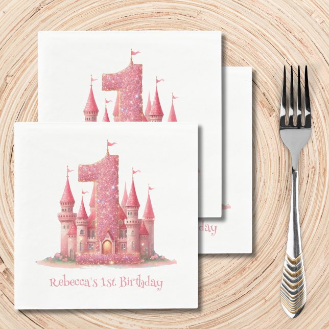 Little Princess Pink Castle 1st Birthday Napkins (Creator Uploaded)