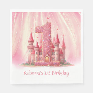 Little Princess Pink Castle 1st Birthday Napkins