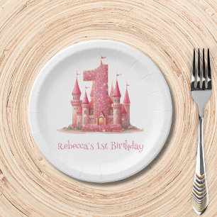 Little Princess Pink Castle 1st Birthday Paper Plates
