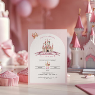 Little Princess Pink Castle Crown Birthday Arch Invitation