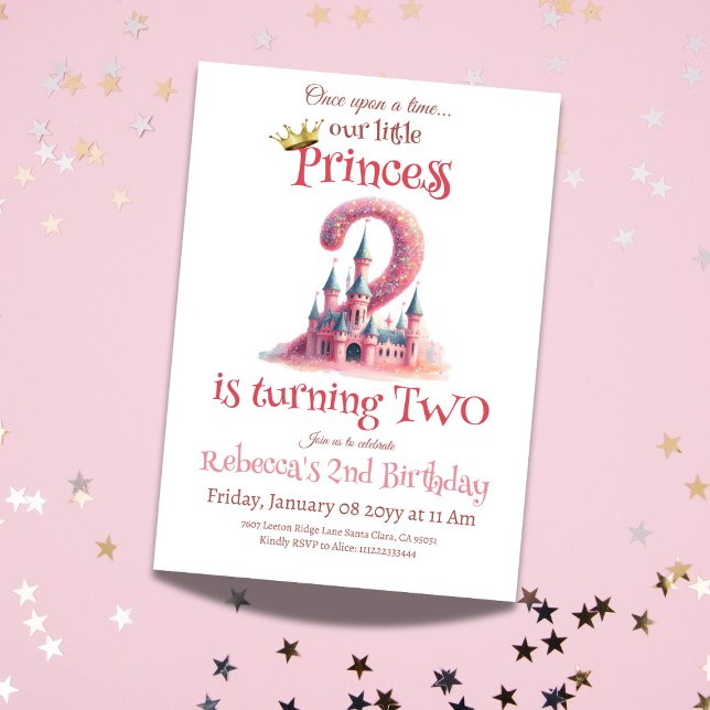 Little Princess Pink Castle Second 2nd Birthday Invitation (Creator Uploaded)