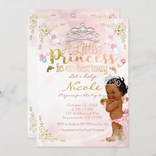 Little Princess Pink Ethnic Dark Baby Girl Shower Invitation