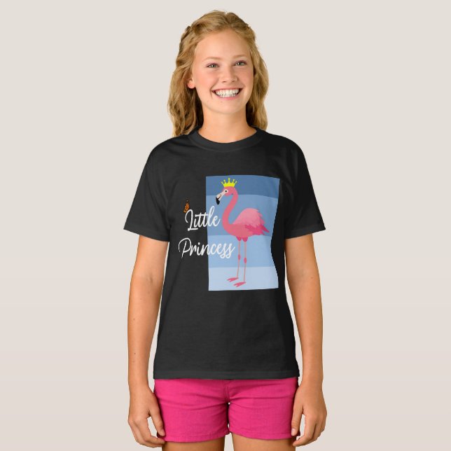 Little Princess Pink Flamingo Design - Girls' Basi T-Shirt (Front Full)