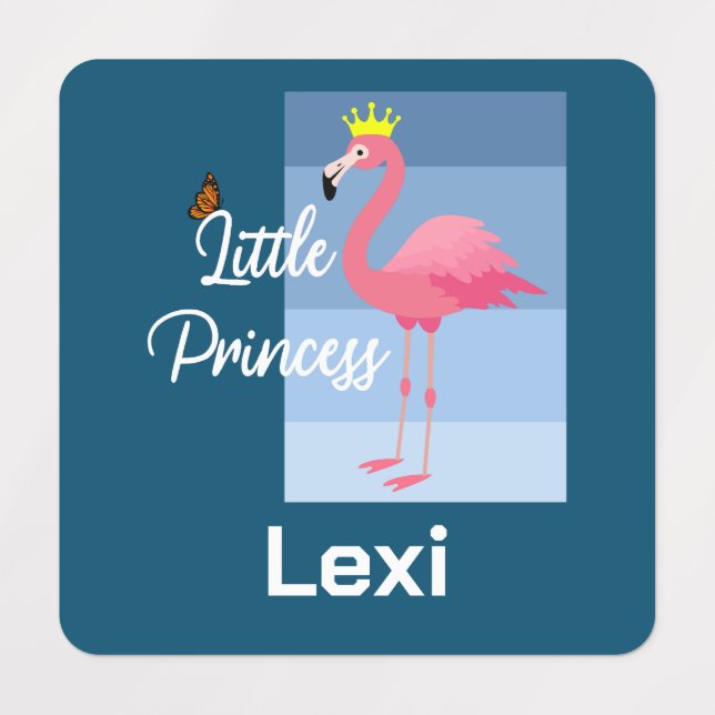 Little Princess Pink Flamingo Design - Small Squar Labels (Design 1)