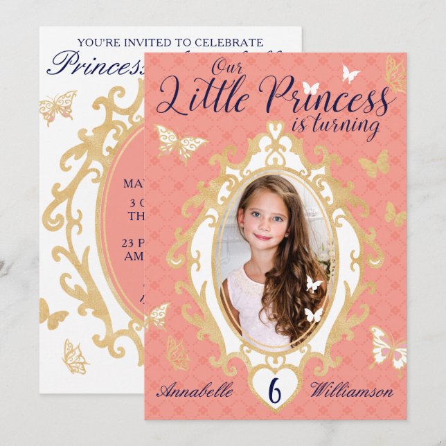 Little Princess Pink & Gold Birthday Invitation (Front/Back)
