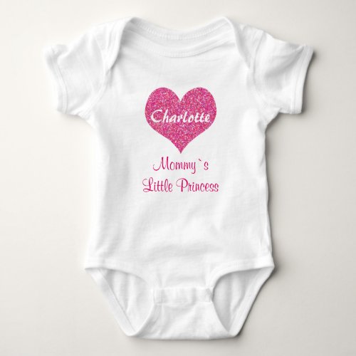 Little Princess Pink Heart Personalized Name Baby Bodysuit