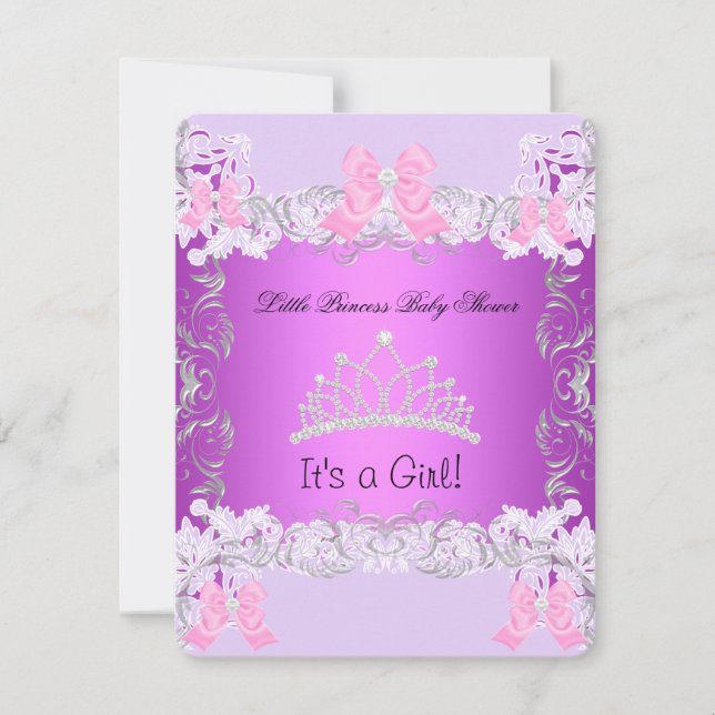 Little Princess Pink Purple Gray Baby Shower Girl Invitation (Front)