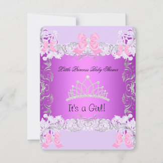 Little Princess Pink Purple Gray Baby Shower Girl Invitation