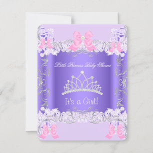 Little Princess Pink Purple Gray Girl Baby Shower Invitation