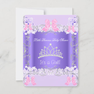Little Princess Pink Purple Gray Girl Baby Shower Invitation