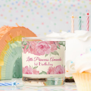 Little Princess Pink Watercolor Rose 1st Birthday  Scented Candle