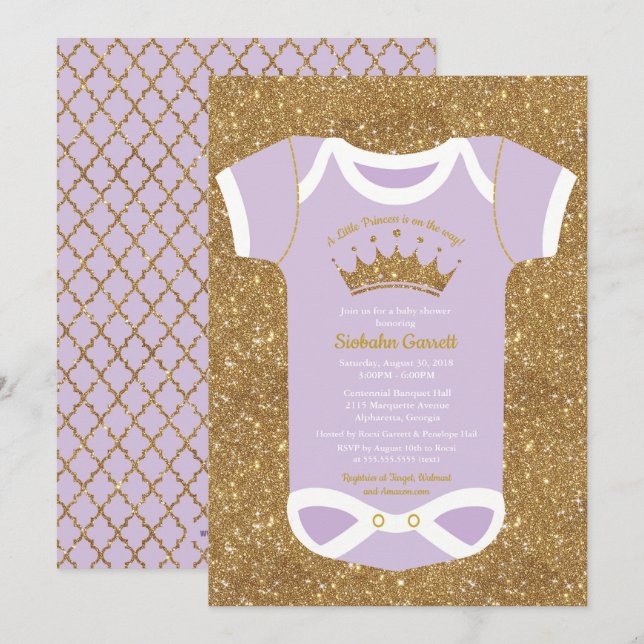 Little Princess Purple Gold Baby Shower Invitation (Front/Back)