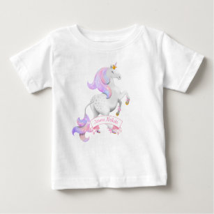 Little Princess Rearing Unicorn with Crown Flowers Baby T-Shirt
