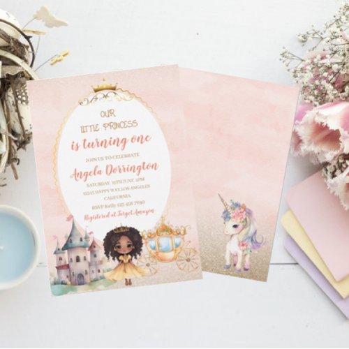 Little princess royal celebration watercolor invitation