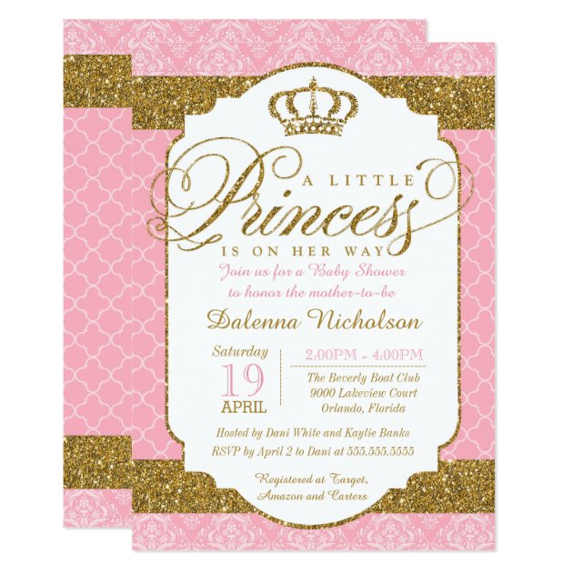 Little Princess Royal Pink And Gold Baby Shower Invitation