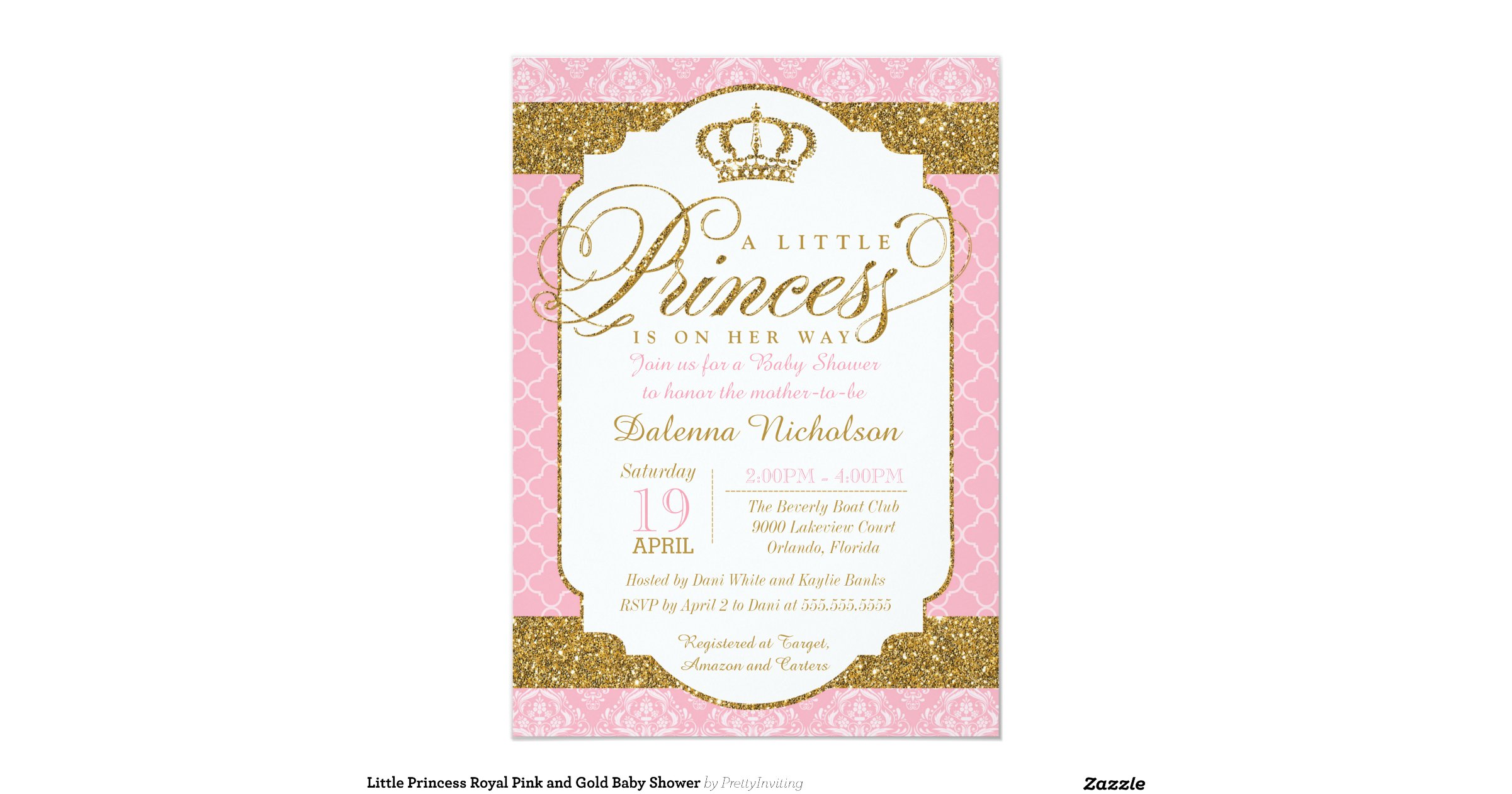 Little Princess Royal Pink and Gold Baby Shower 5x7 Paper Invitation ...