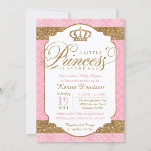 Little Princess Royal Pink and Gold Baby Shower Invitation