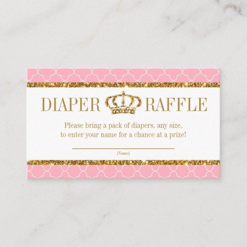 Little Princess Royal Pink and Gold Diaper Raffle Enclosure Card