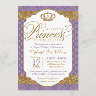 Little Princess Royal Purple and Gold Birthday Invitation