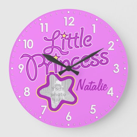 Little Princess Star Photo Pink Girls Wall Clock