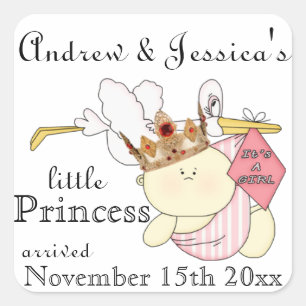 Little Princess-Stork/Baby-Customize Names/Dates Square Sticker