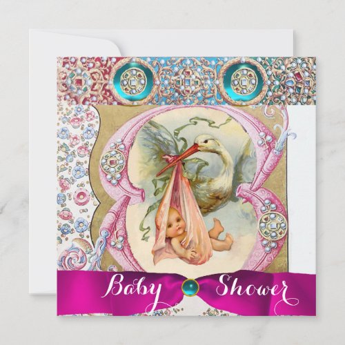 LITTLE PRINCESS STORK BABY SHOWERFLORAL GEMSTONES INVITATION