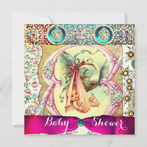 LITTLE PRINCESS STORK BABY SHOWERFLORAL GEMSTONES INVITATION