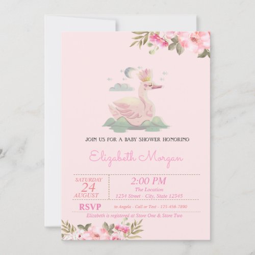 Little Princess SwanCrownFloral Baby Shower Invitation