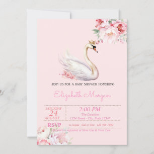 Little Princess, Swan Crown, Floral Baby Shower Invitation