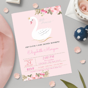 Little Princess, Swan, Floral Baby Shower Invitation