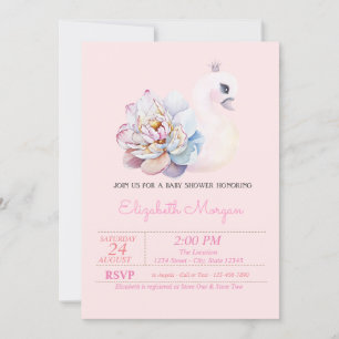 Little Princess, Swan,Floral Pink Baby Shower Invitation