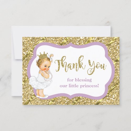 Little Princess Thank You Card Faux Glitter