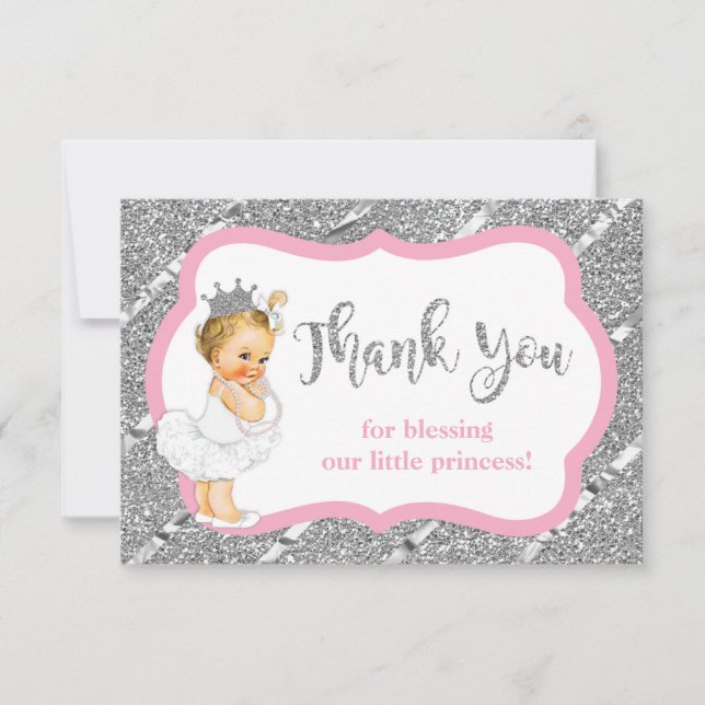 Little Princess Thank You Card, Faux Glitter (Front)