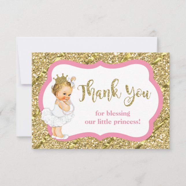 Little Princess Thank You Card, Faux Glitter (Front)