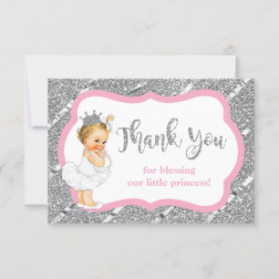 Little Princess Thank You Card, Faux Glitter Card