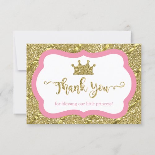 Little Princess Thank You Card Pink Faux Glitter